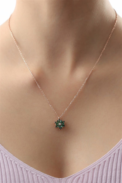 SilverGreen Gemstone Lotus Camellia Flower Necklace
