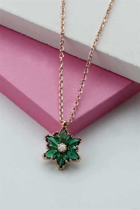 SilverGreen Gemstone Lotus Camellia Flower Necklace